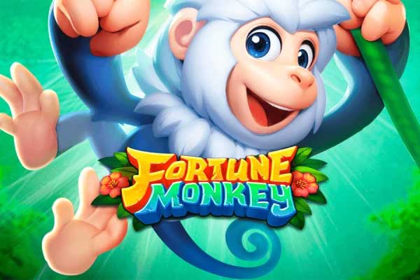 Ilustração divertida de macacos travessos cercados por símbolos de fortuna no jogo Fortune Monkeys.