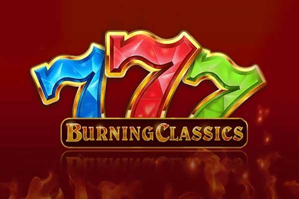 Imagem de setes da sorte ardendo e símbolos clássicos de slot no jogo 777 Burning Classics.