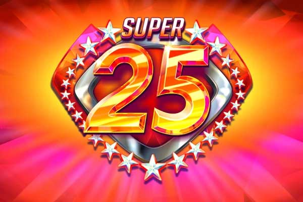 Gráficos vibrantes com símbolos clássicos de slot e o número 25 no jogo Super 25.
