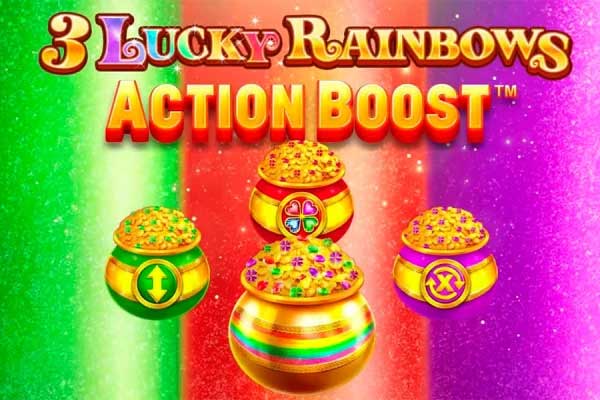 Imagem de arco-íris coloridos e símbolos de sorte no jogo 3 Lucky Rainbows: Action Boost.