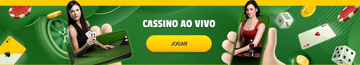 Banner de promoção do Cassino Ao Vivo, convidando os jogadores a experimentar jogos ao vivo.