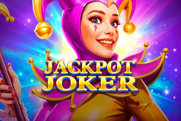 Desenho de um coringa sorridente segurando cartas e moedas no jogo Jackpot Joker.