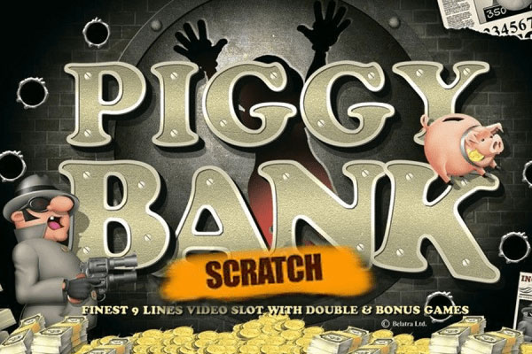Ilustração de um cofrinho de porquinho cheio de moedas douradas no jogo Piggy Bank.