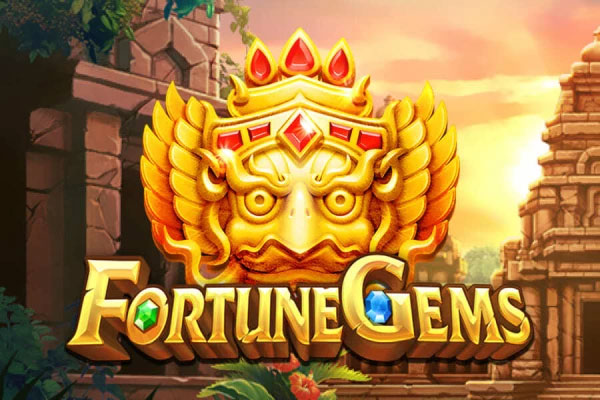 Imagem de rolos vibrantes de slot com pedras preciosas brilhantes no jogo Fortune Gems.