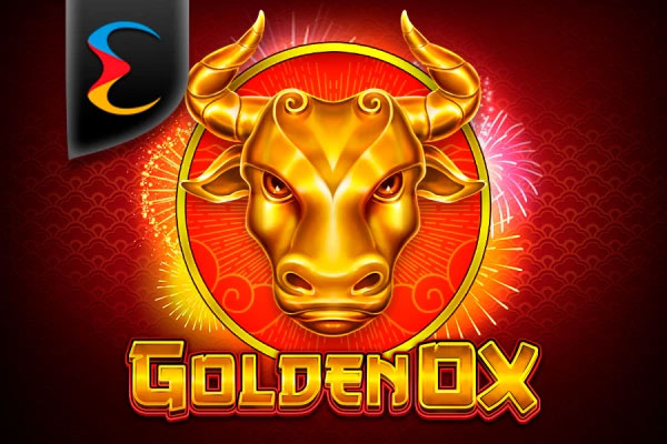 Ilustração de um touro dourado poderoso e moedas brilhantes no jogo GoldenOX.
